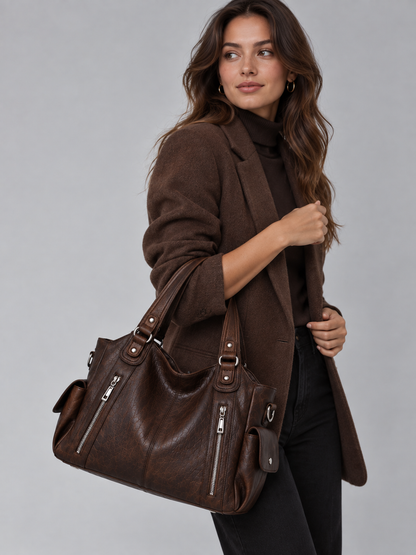 Women's Spacious Multi Pocket Leather Tote Handbag