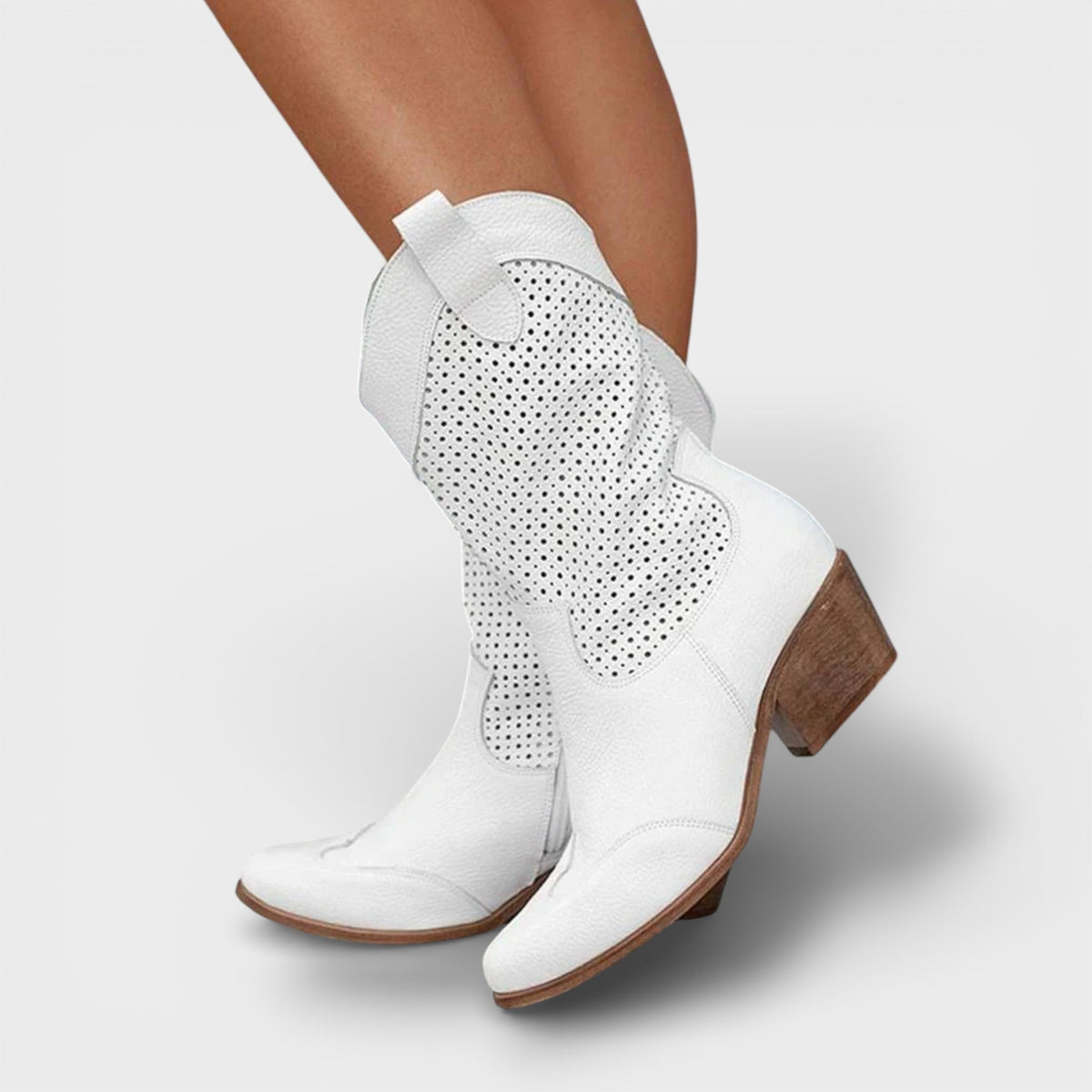 Women's Casual Leather Side Zipper Cowgirl Boots