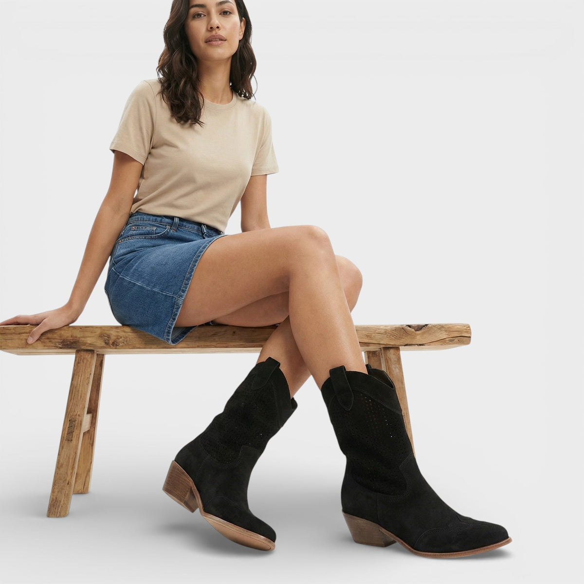 Women's Casual Leather Side Zipper Cowgirl Boots