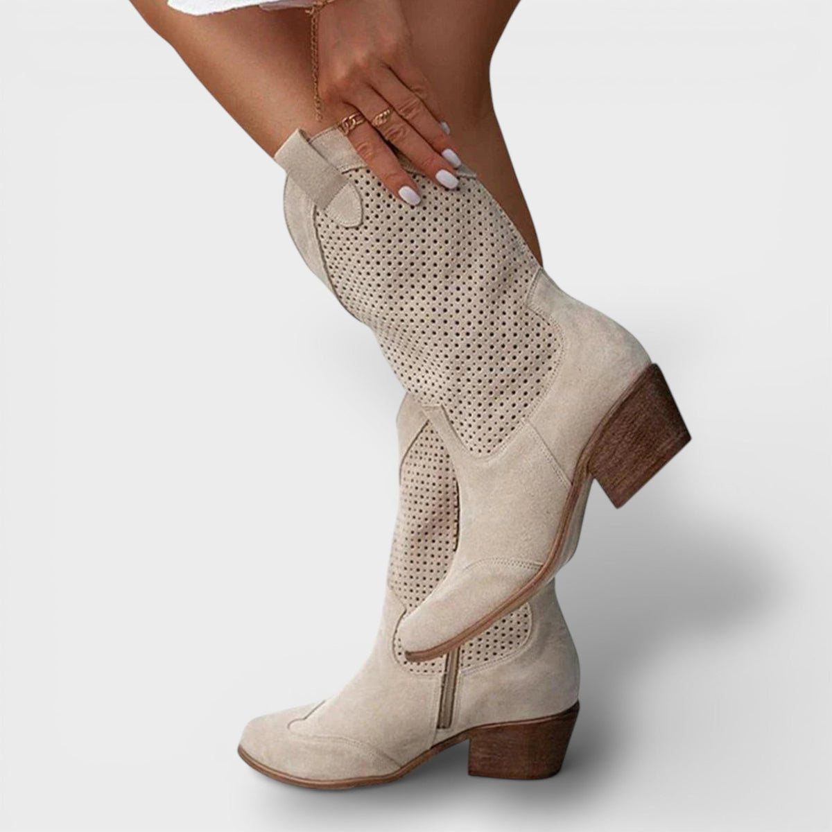 Women's Casual Leather Side Zipper Cowgirl Boots