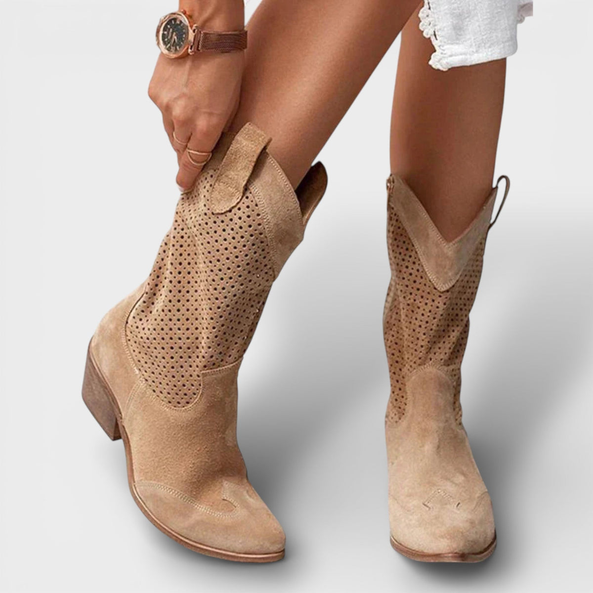 Women's Casual Leather Side Zipper Cowgirl Boots