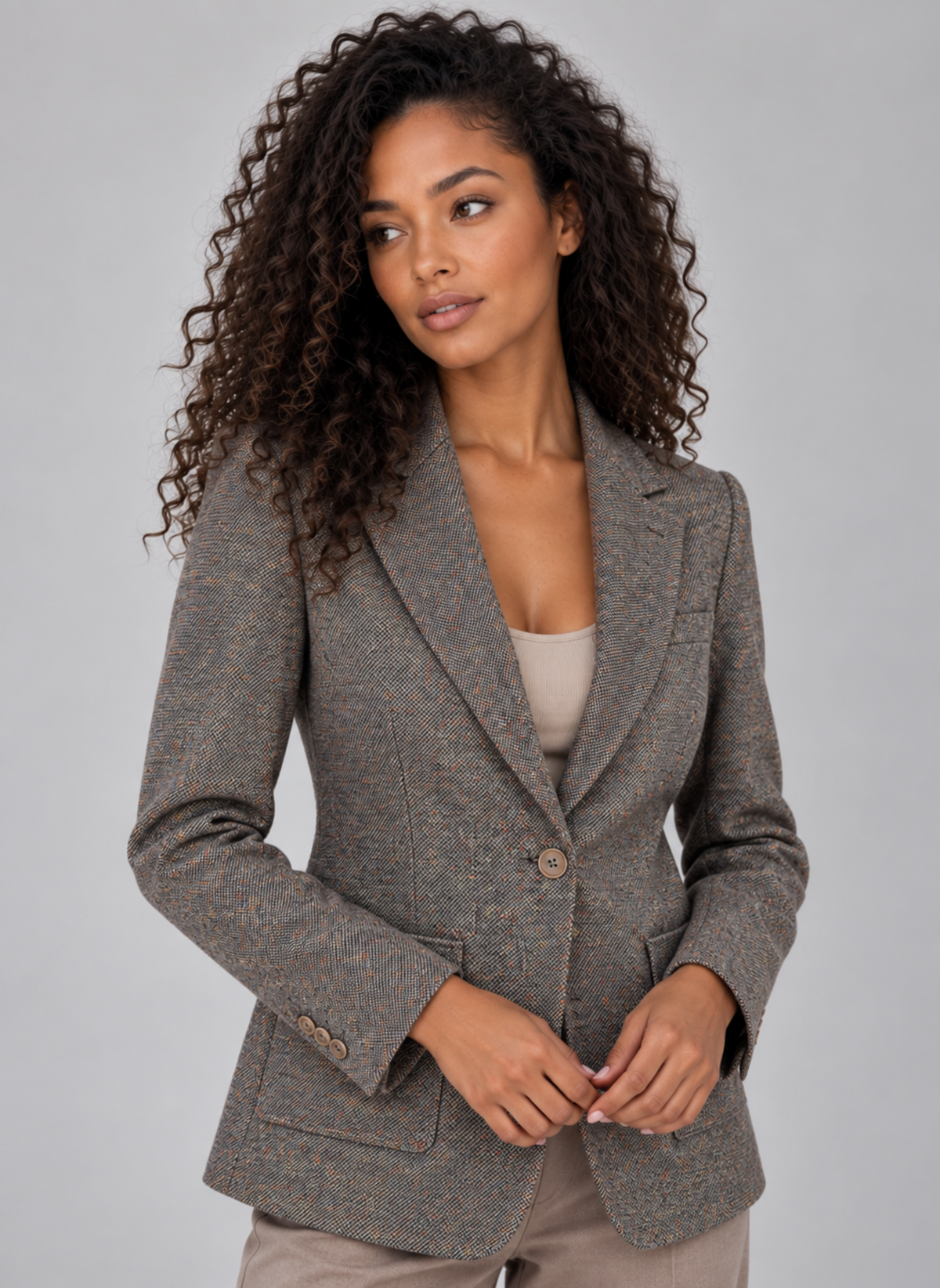 Women's Tailored Wool Blend Single Breasted Blazer Jacket
