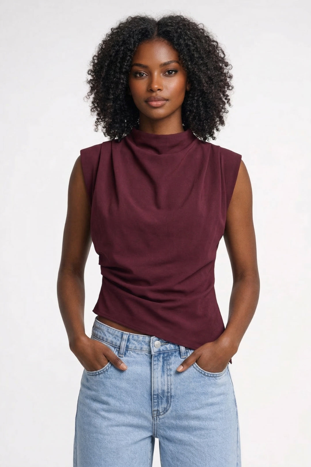 Women's Elegant Sleeveless Draped Fitted Top