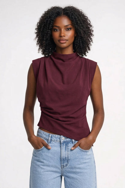 Women's Elegant Sleeveless Draped Fitted Top