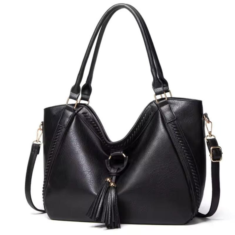 Big Brown Leather Zip Top Tote Bag - OutfitLondon