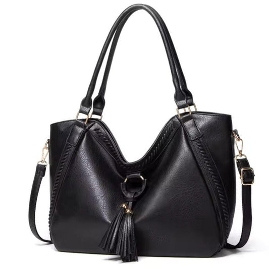 Big Brown Leather Zip Top Tote Bag - OutfitLondon