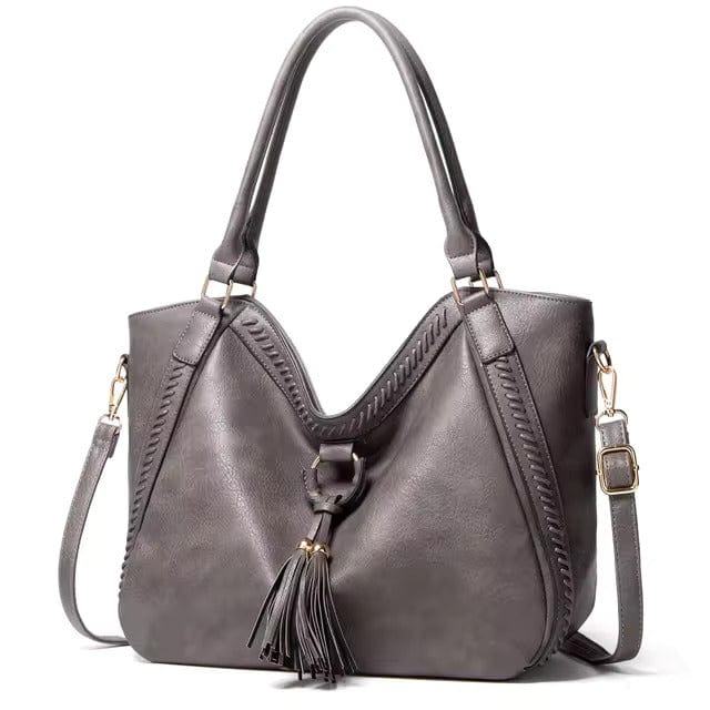 Big Brown Leather Zip Top Tote Bag