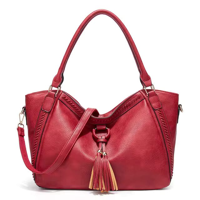 Big Brown Leather Zip Top Tote Bag