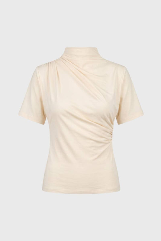 Women's Casual Cotton Standing Collar T-Shirt with Twisted Detail