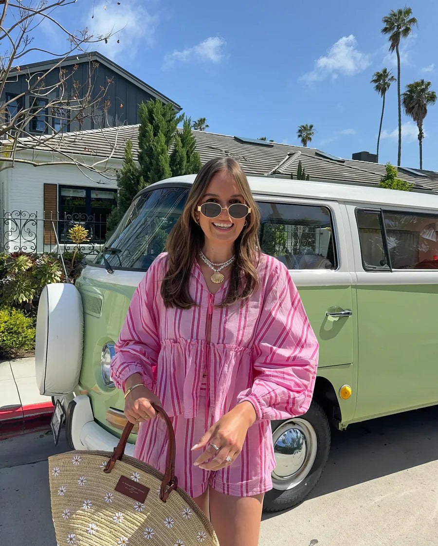 Women's Casual Striped Cotton Beach Set
