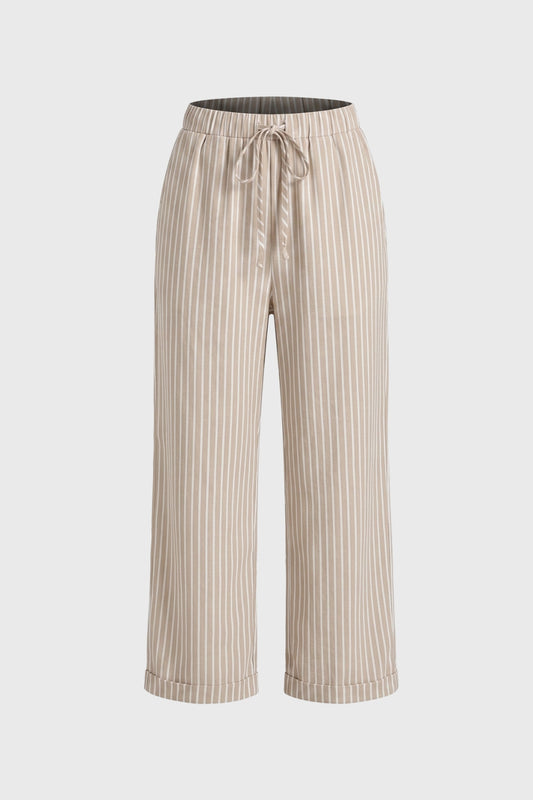 Women's Casual Striped Wide Leg Cotton Pants