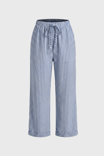 Women's Casual Striped Wide Leg Cotton Pants