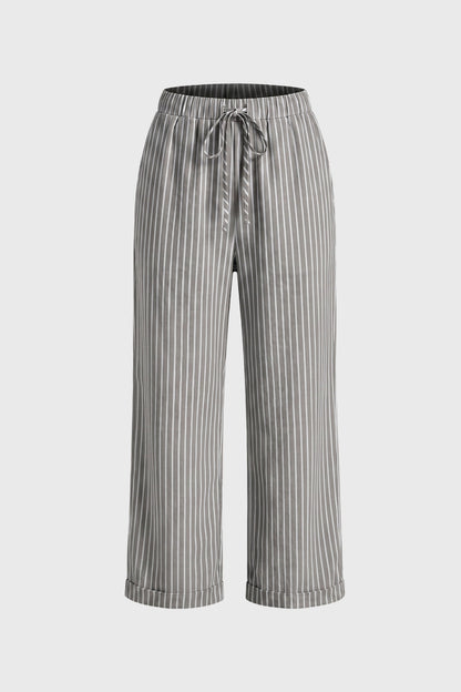 Women's Casual Striped Wide Leg Cotton Pants