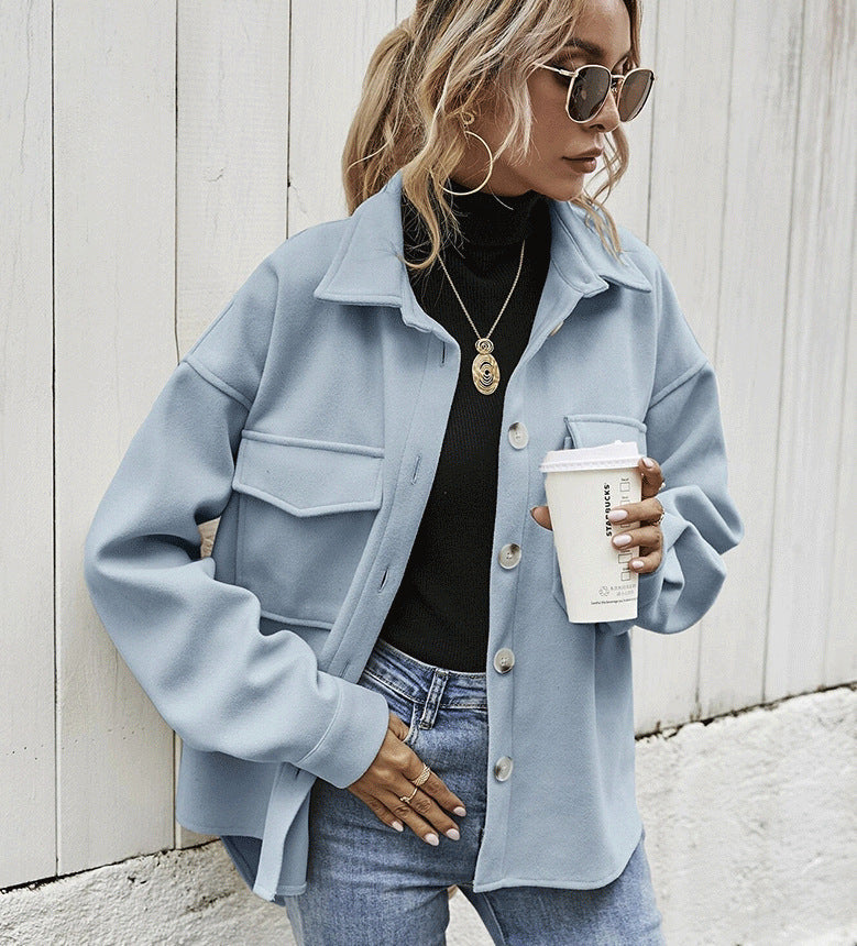 Warm Women's Oversized Wool Coat with Pocket Details
