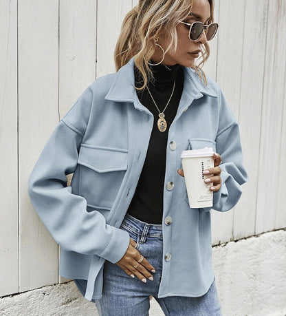 Warm Women's Oversized Wool Coat with Pocket Details