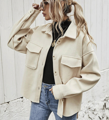 Warm Women's Oversized Wool Coat with Pocket Details