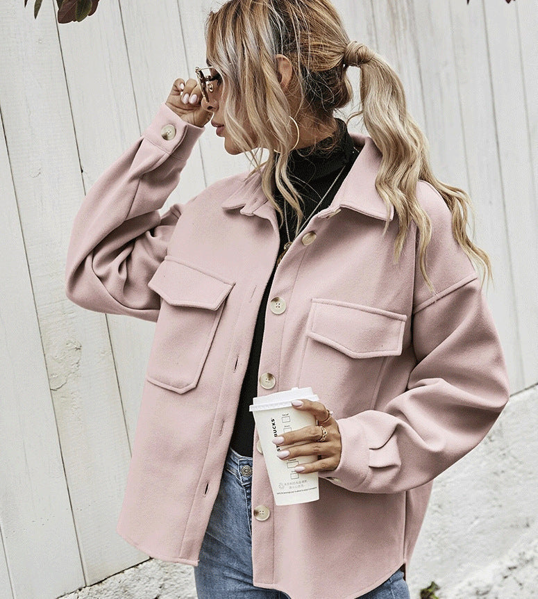 Warm Women's Oversized Wool Coat with Pocket Details