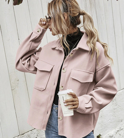 Warm Women's Oversized Wool Coat with Pocket Details