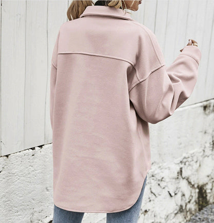 Warm Women's Oversized Wool Coat with Pocket Details