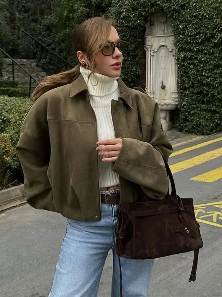 Soft Faux Suede Women's Bomber Jacket