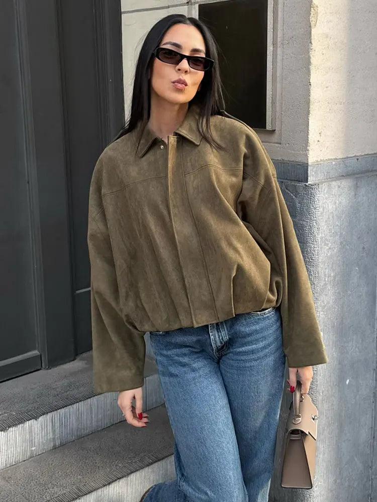 Soft Faux Suede Women's Bomber Jacket