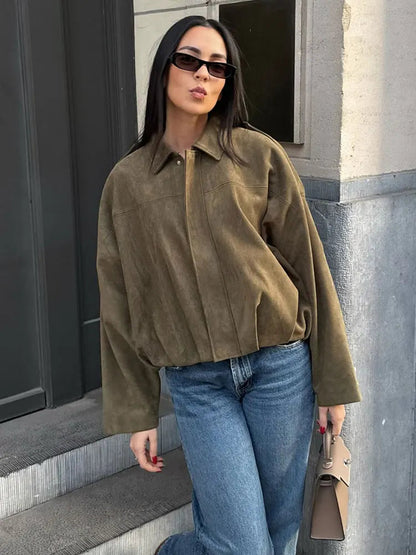 Classic Women's Suede Biker Jacket for Fall