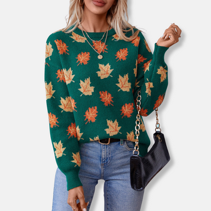 Ladies Floral Pattern Crew Neck Sweater - OutfitLondon