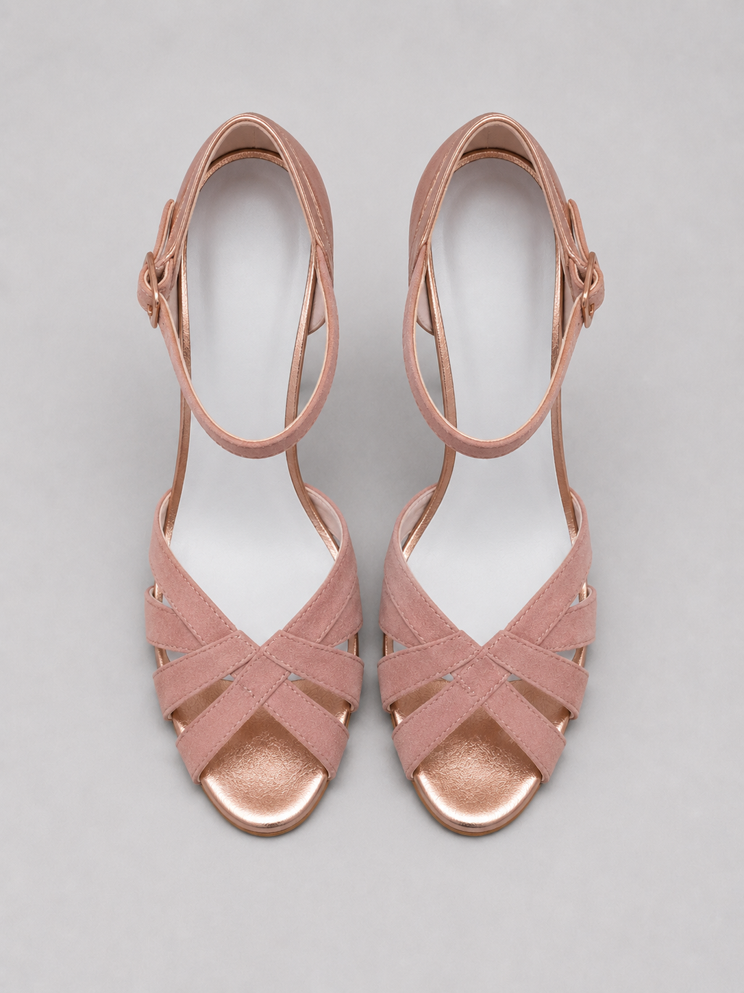 Women's Stylish Cushioned Leather T-Strap Mid Heel Shoes in Pink
