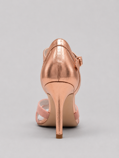 Women's Stylish Cushioned Leather T-Strap Mid Heel Shoes in Pink