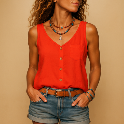 Women's Casual Lightweight Cotton V-Neck Tank Top