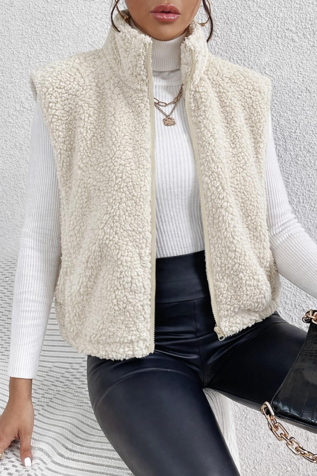 Women's Casual Teddy Fleece Zip-Up Vest