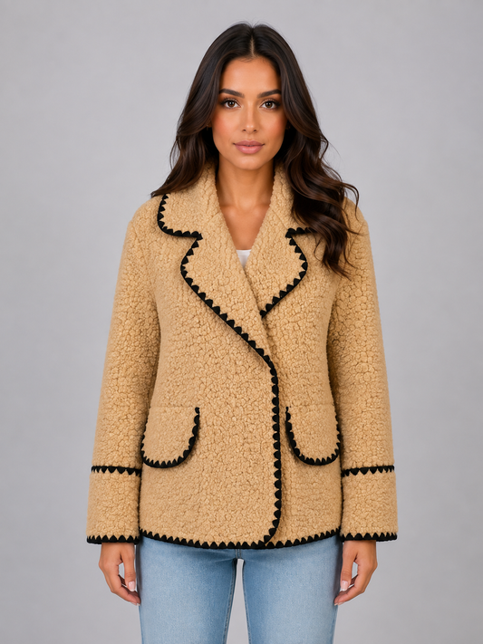 Women's Casual Teddy Fleece Button Front Jacket Beige