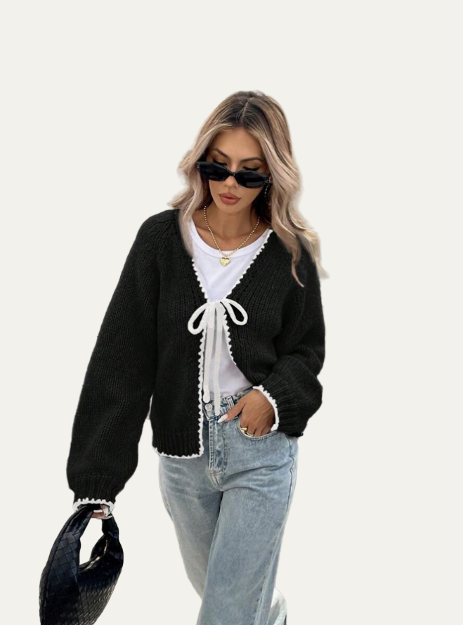 Ladies' Ruffled Tie-Front Short Cardigan