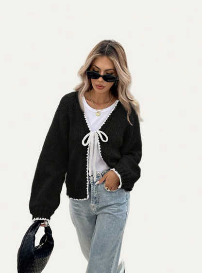 Ladies' Ruffled Tie-Front Short Cardigan