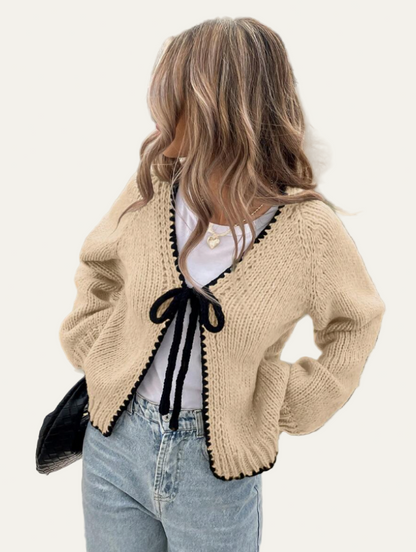 Ladies' Ruffled Tie-Front Short Cardigan