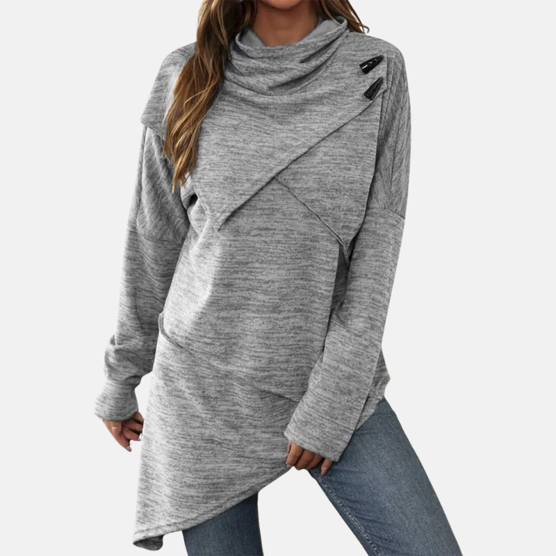 Chic Off-Center Neckline Long Tunic Top