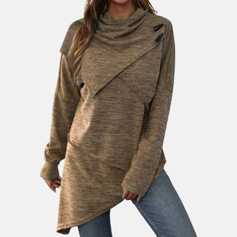 Chic Off-Center Neckline Long Tunic Top