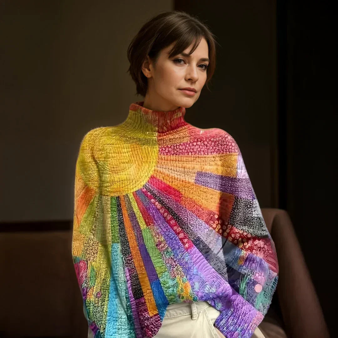 Women's Colorful Cable Knit Crew Neck Sweater - OutfitLondon