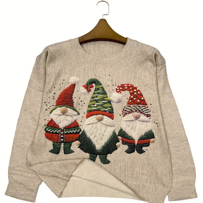 Funny Christmas Sweater for Women - Quirky Gnome Pattern