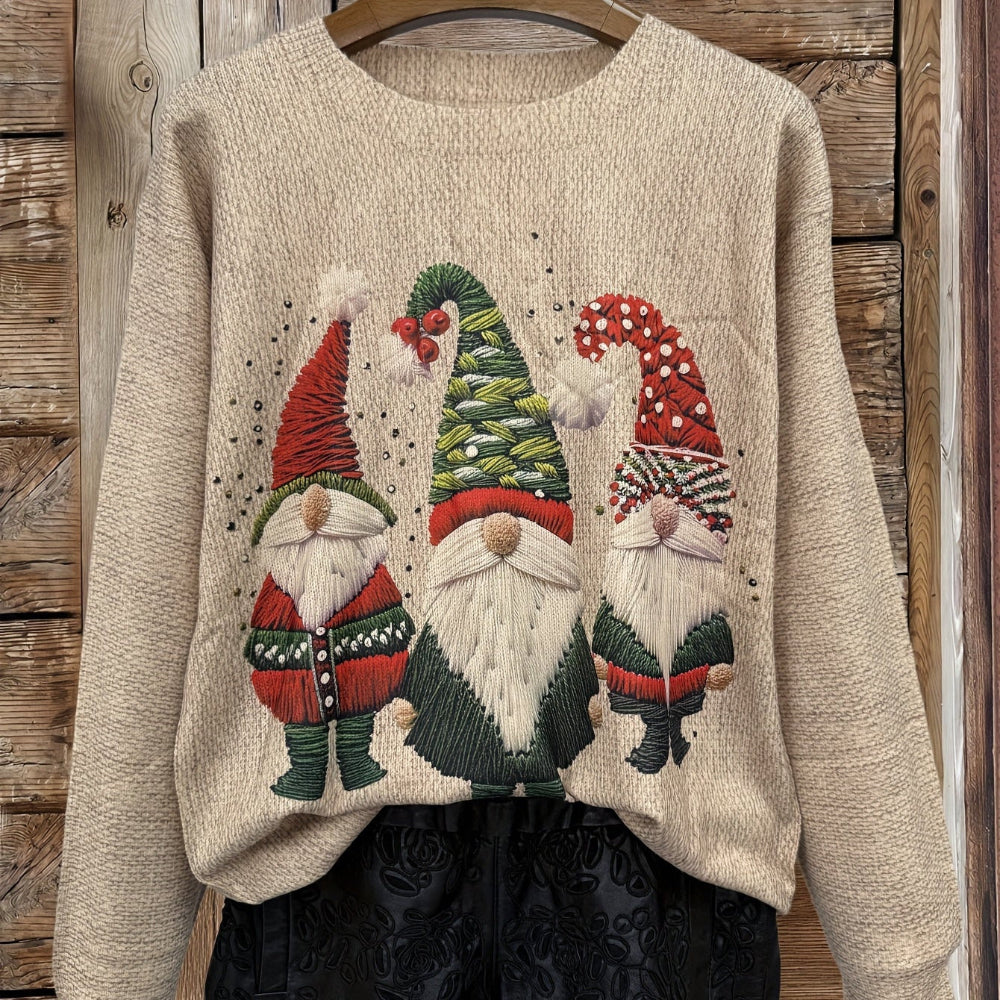 Funny Christmas Sweater for Women - Quirky Gnome Pattern