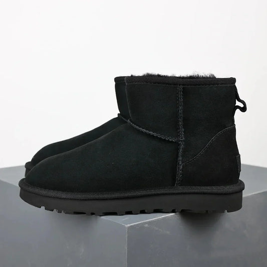Warm Black Ankle Boots with Faux Fur Lining - OutfitLondon