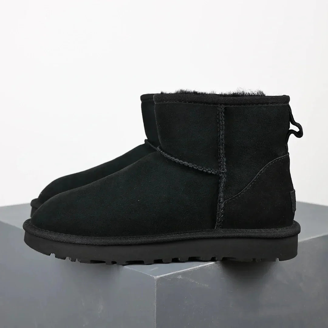 Fashionable Low Heel Black Ankle Boots with Faux Fur Lining