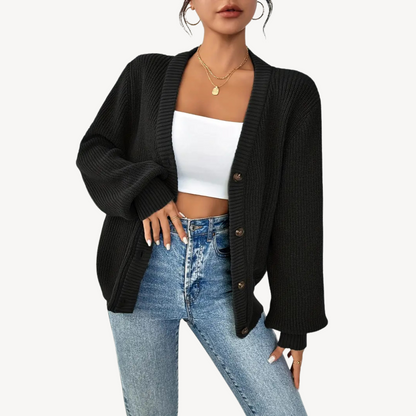 Ladies Classic Crew Neck Cardigan Sweater