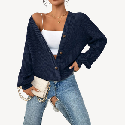 Ladies Classic Crew Neck Cardigan Sweater