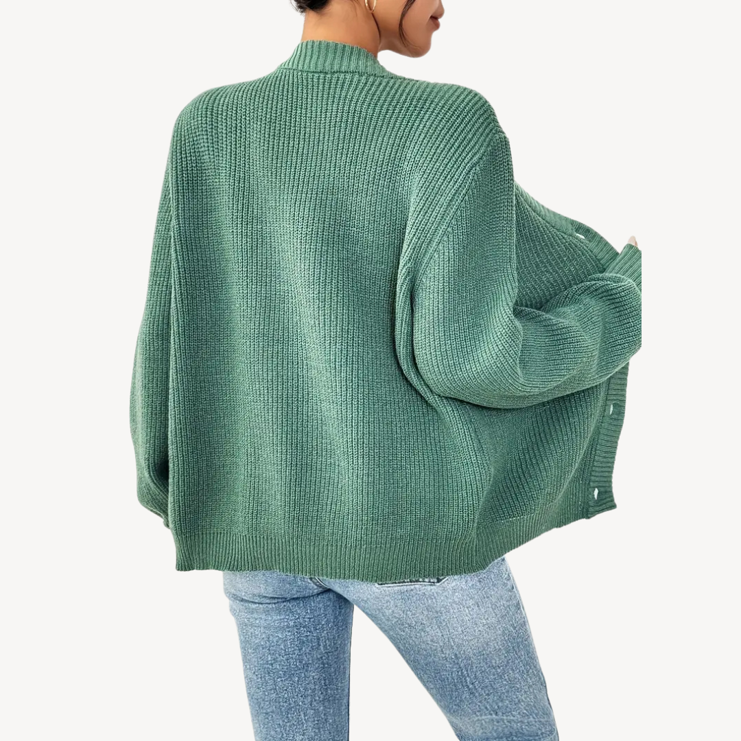 Ladies Classic Crew Neck Cardigan Sweater