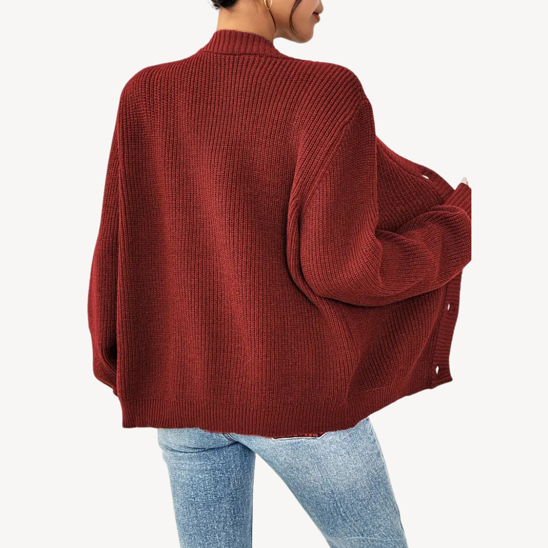 Ladies Classic Crew Neck Cardigan Sweater
