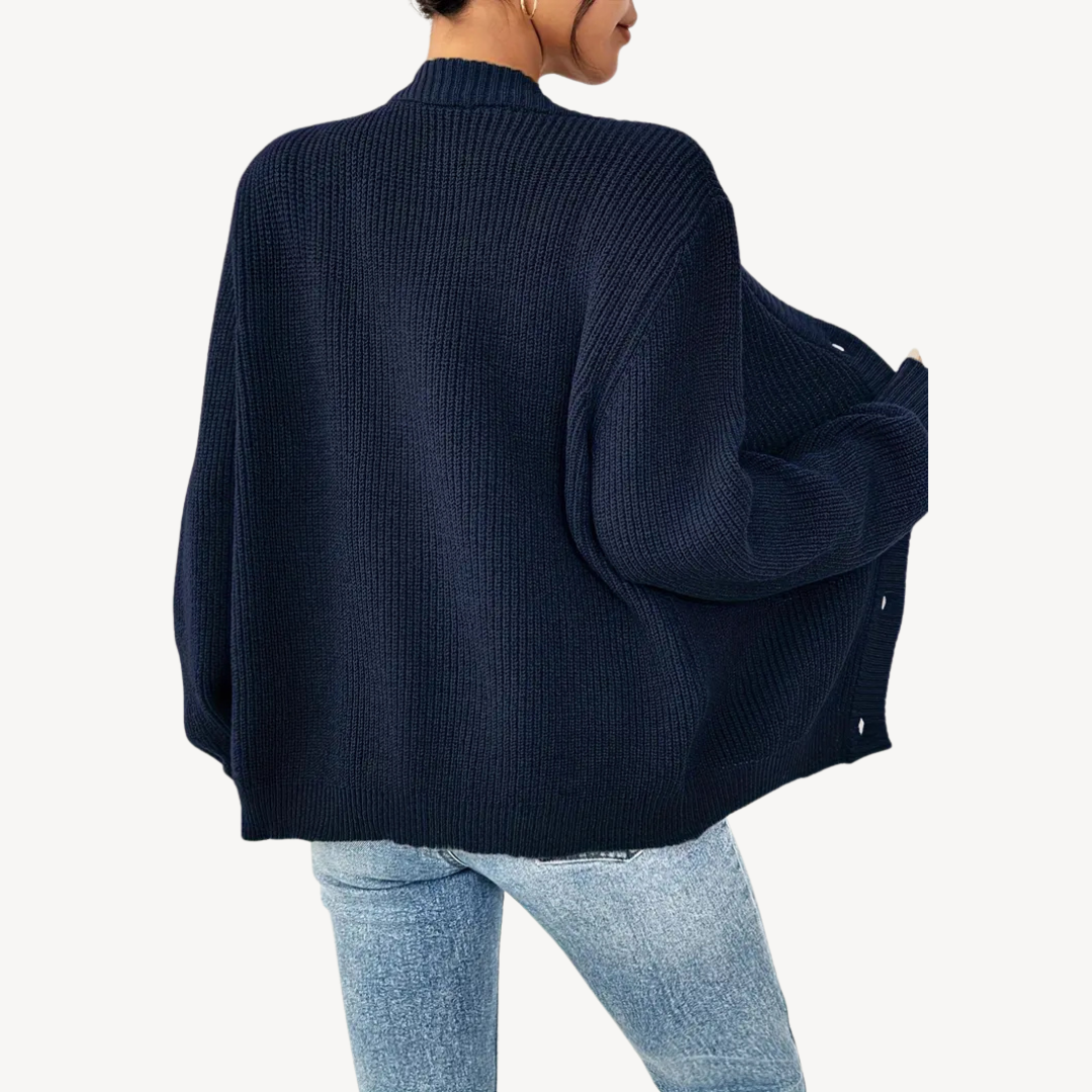 Ladies Classic Crew Neck Cardigan Sweater