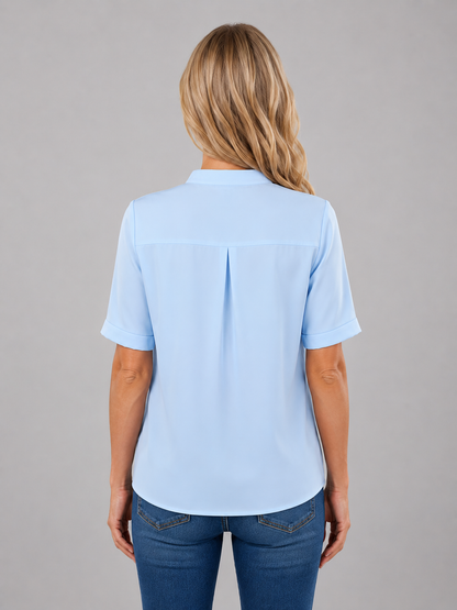 Women's Elegant V-Neck Cotton Half Sleeve Blouse