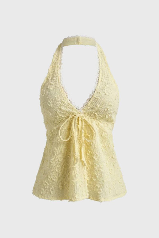 Women's Stylish V-Neck Bow Detail Halter Top