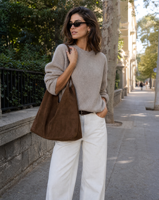 Women's Stylish Vegan Suede Tote Bag with Triangular Silhouette